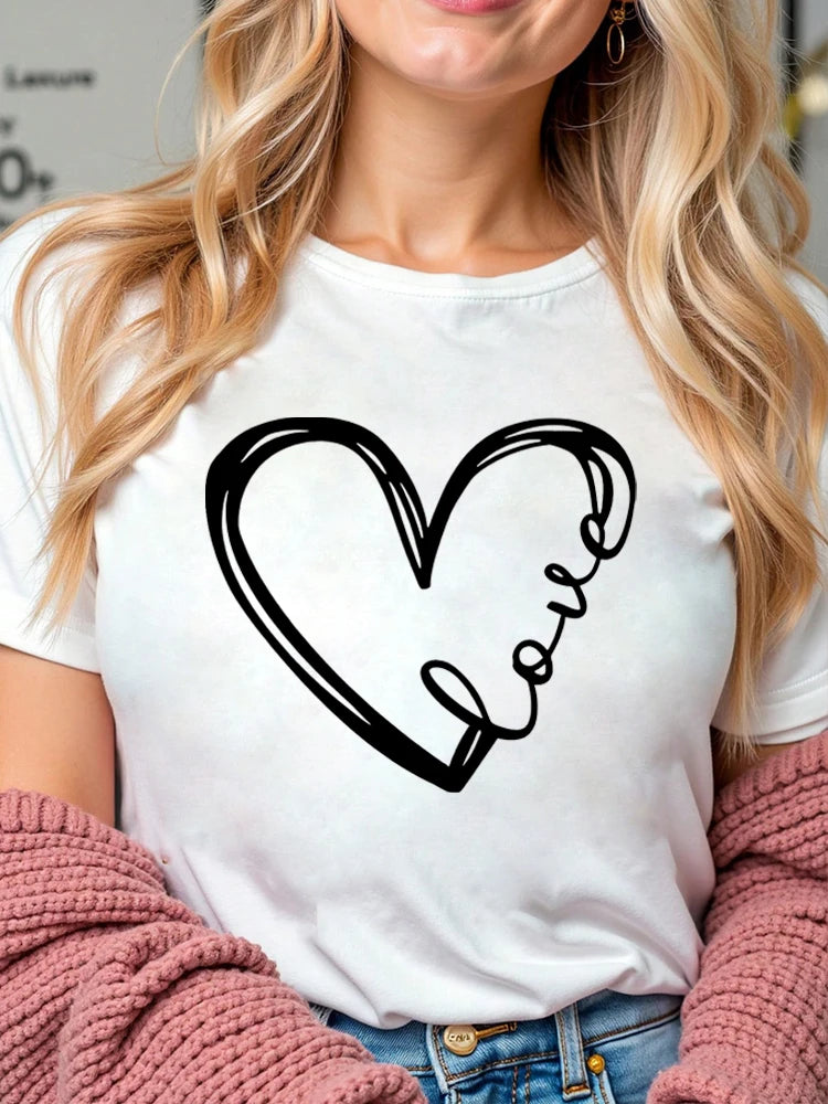 Love Heart Printed Trend Women Fashion Clothing Graphic