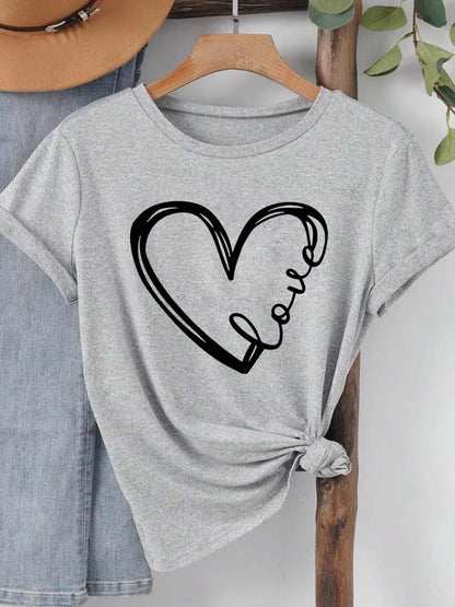 Love Heart Printed Trend Women Fashion Clothing Graphic