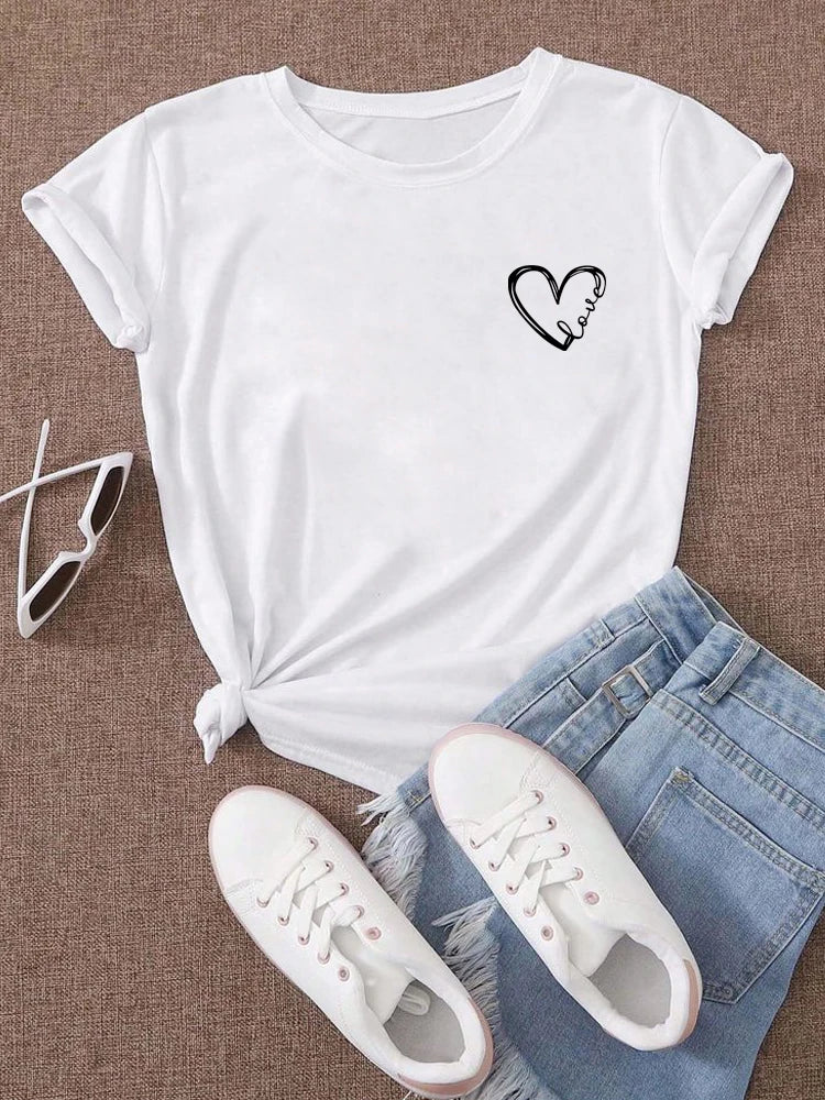 Love Heart Printed Trend Women Fashion Clothing Graphic