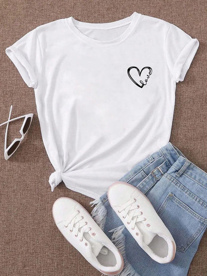 Love Heart Printed Trend Women Fashion Clothing Graphic