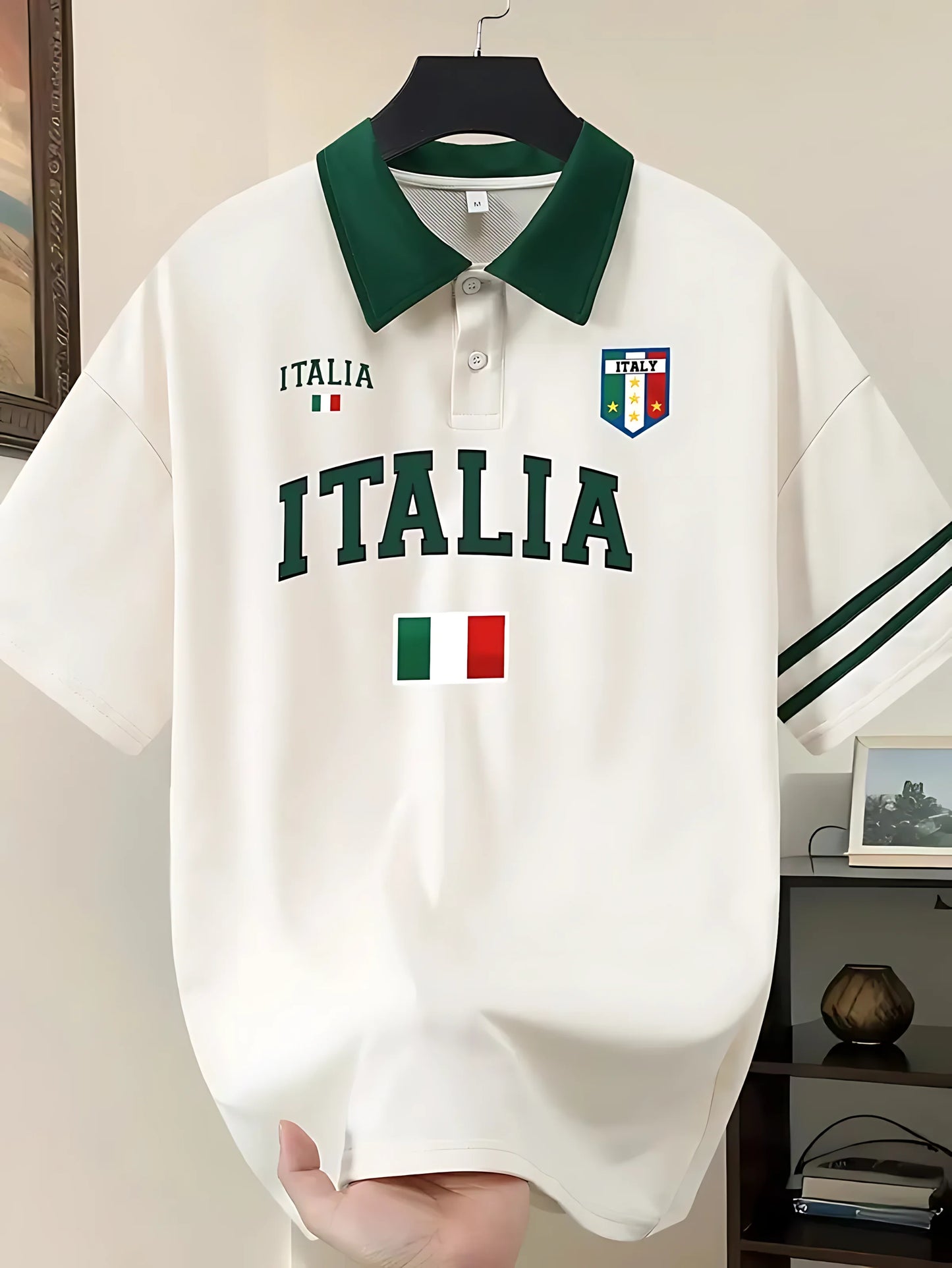 American men's summer striped Italian letter print