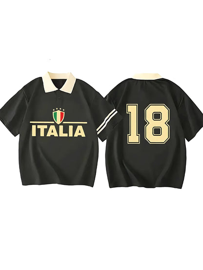 American men's summer striped Italian letter print