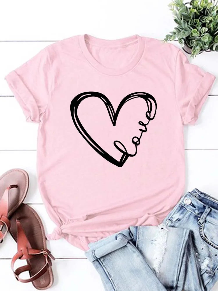 Love Heart Printed Trend Women Fashion Clothing Graphic