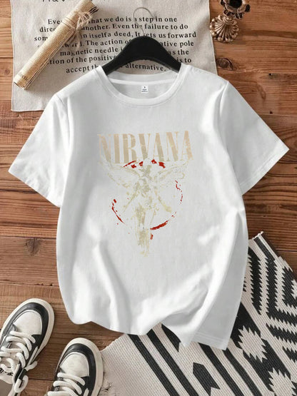 【0933】  Letters and angels Round neck women's T-shirt