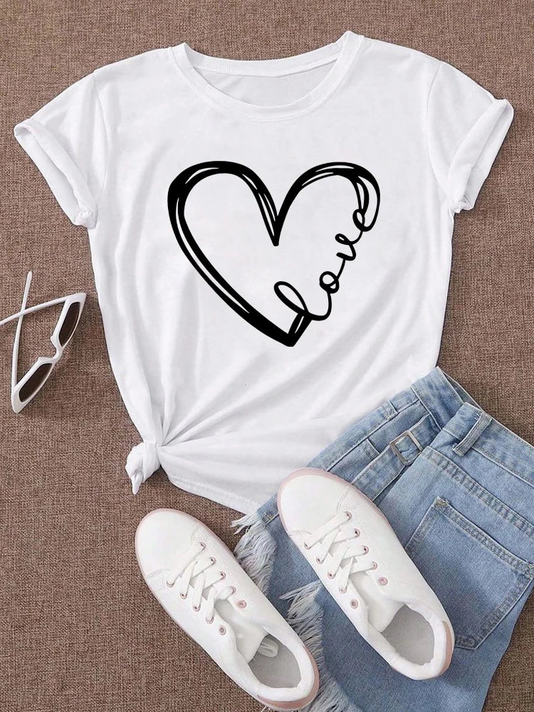 Love Heart Printed Trend Women Fashion Clothing Graphic