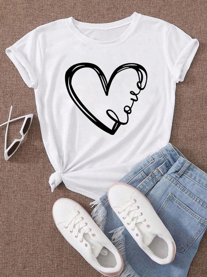 Love Heart Printed Trend Women Fashion Clothing Graphic