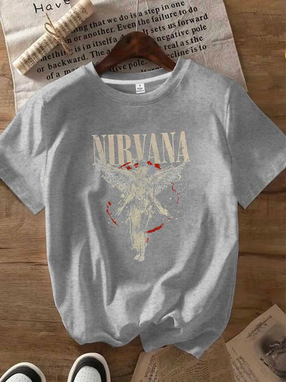 【0933】  Letters and angels Round neck women's T-shirt
