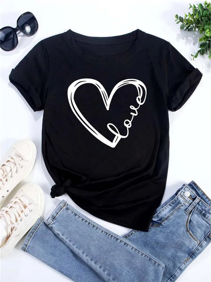 Love Heart Printed Trend Women Fashion Clothing Graphic